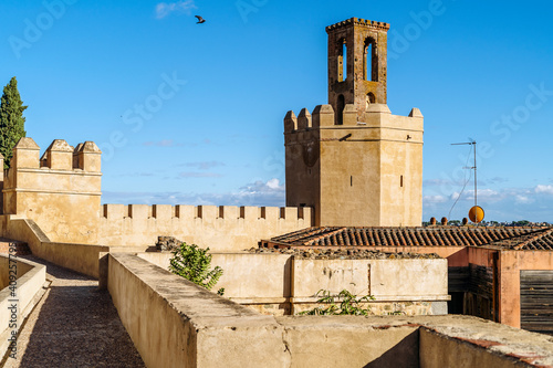 Famous tower in moorish fortified castle called Torre espantaperros, Badajoz, Spain
