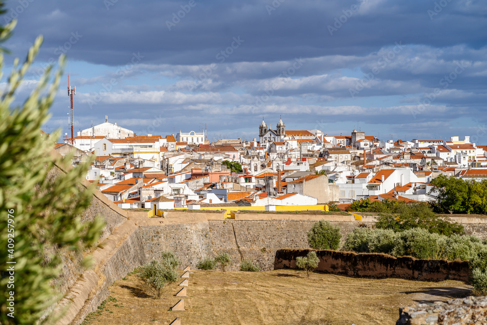 Whitewash architecture of Elvas and its stone walls, Alentejo, Portugal