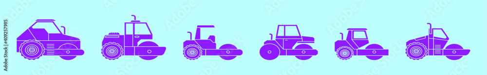 set of steam roller cartoon icon design template with various models. vector illustration isolated on blue background set of steam roller cartoon icon design template with various models. vector illustration isolated on blue background