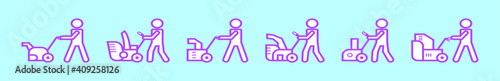 set of snow blower cartoon icon design template with various models. vector illustration isolated on blue background