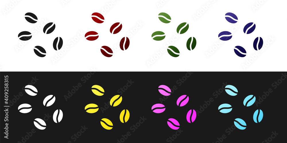 Set Coffee beans icon isolated on black and white background. Vector. Set Coffee beans icon isolated on black and white background. Vector.