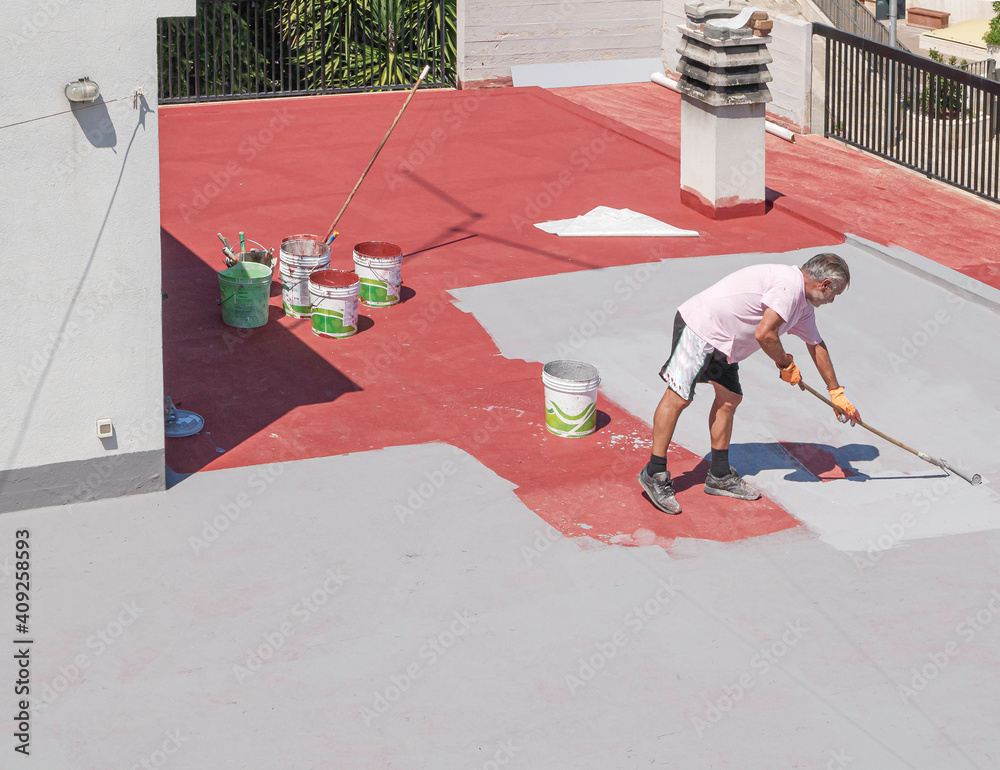 Obraz premium Building resins for waterproofing terraces, solving infiltration problems and making the surface walkable and aesthetically pleasing