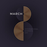 8 March - International women's day greeting card. Abstract golden number eight on dark background. Design for greeting card, invitation, flyer and etc. Vector illustration.