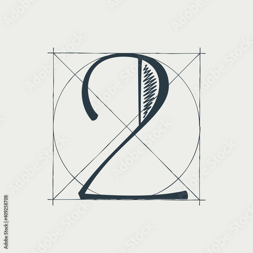 Number two logo with construction grid lines.