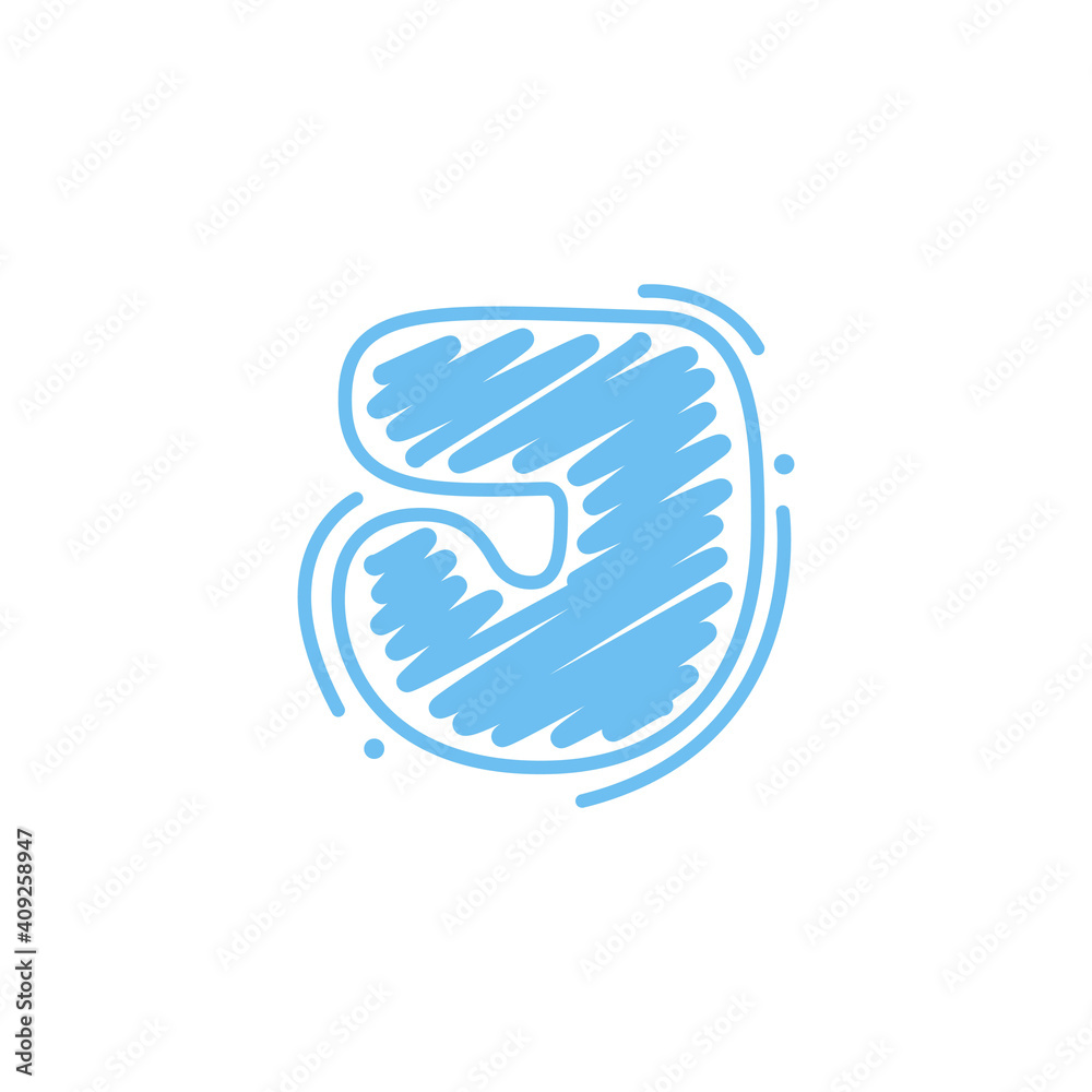 J letter logo in childish wax crayons scribbles style.