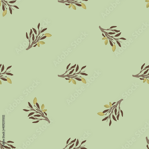 Wallpaper Mural Minimalistic style seamless pattern with brown colored lemon fruit branches ornament. Pale background. Torontodigital.ca