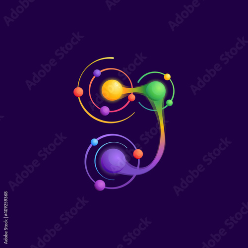 J letter logo with atoms orbits.