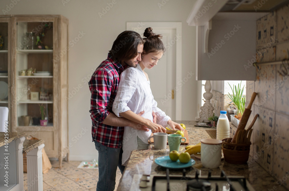 The married couple in the morning at their home The married couple in the morning at their home