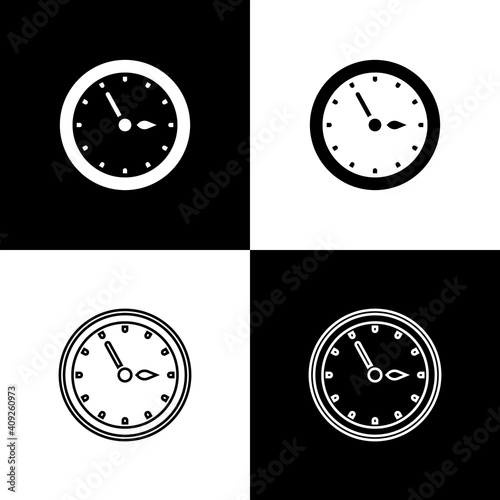 Set Sauna clock icon isolated on black and white background. Sauna timer. Vector.