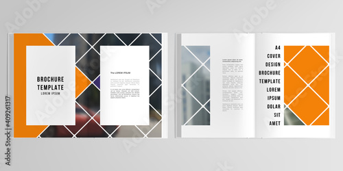 3d realistic vector layout of cover mockup templates for A4 bifold brochure, cover design, book, magazine, brochure cover. Abstract design project in geometric style with squares and place for a photo