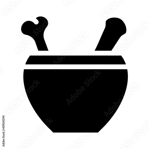 mortar with bone glyph icon vector illustration
