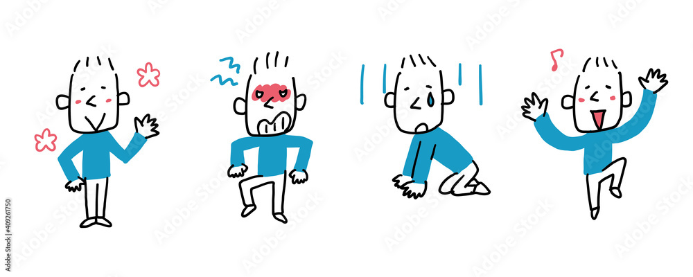かわいい男性の喜怒哀楽イラスト 全身 Stock Vector Adobe Stock