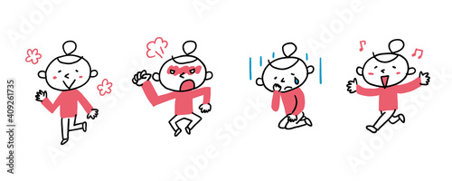 かわいい女性の喜怒哀楽イラスト　全身