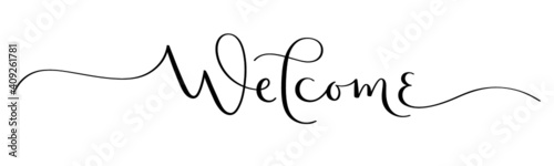 WELCOME black vector brush calligraphy banner with flourishes
