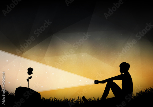 The Little Prince looking for the Rose silhouette art