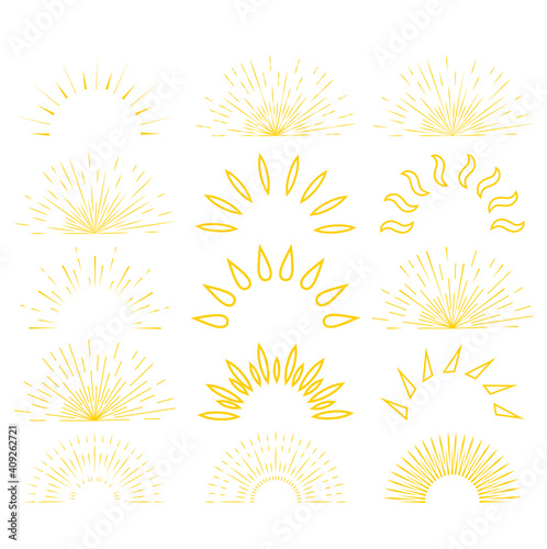 Retro sunburst. Sunrise firework sunset blast sunbeam abstract burst for emblem, logo, tag, stamp, t shirt, banner.