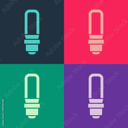 Pop art LED light bulb icon isolated on color background. Economical LED illuminated lightbulb. Save energy lamp. Vector.