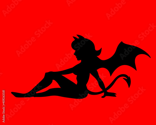 silhouette of a girl with a red devil