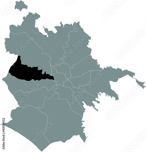 Black location map of Roman Municipio XIII – Aurelia municipality inside gray map of Rome, Italy