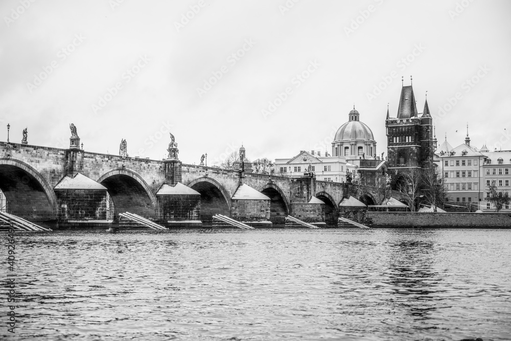 Prague Charles Bridge in winter