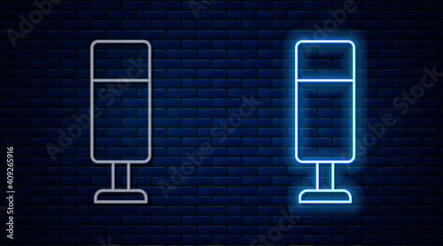 Glowing neon line Punching bag icon isolated on brick wall background. Vector.