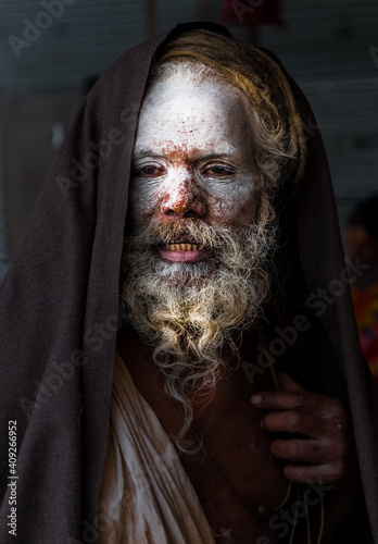 Indian Monk (Naga Sadhu baba) at Holy Ardh Kumbh Mela, in Allahabad (Prayagraj), Uttar Pradesh, India Kumbh Mela happens after 6 year of Maha Kumbh Mela.