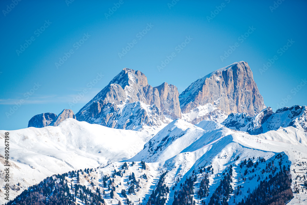 Winter landscape in Dolomites Mountains, Italy