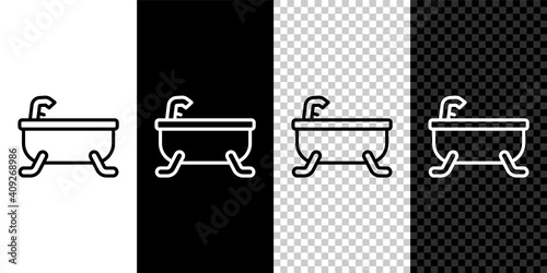 Set line Bathtub icon isolated on black and white,transparent background. Vector.