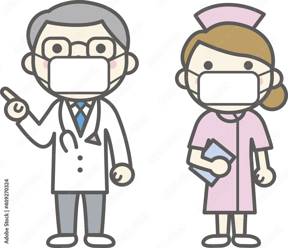 医者と女性看護師（マスク着用）