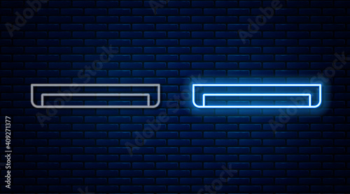 Glowing neon line Long luminescence fluorescent energy saving lamp icon isolated on brick wall background. Vector.