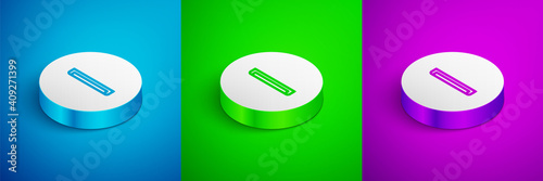 Isometric line Long luminescence fluorescent energy saving lamp icon isolated on blue,green and purple background. White circle button. Vector.