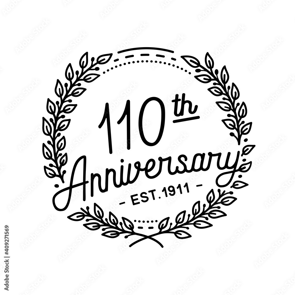 110 years anniversary celebrations design template. 110th logo. Vector and illustrations.
