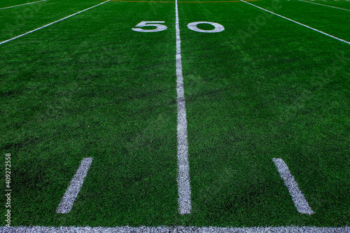Football Field Green Yard Markers to Goal Line Touchdown Endzone Game Competition