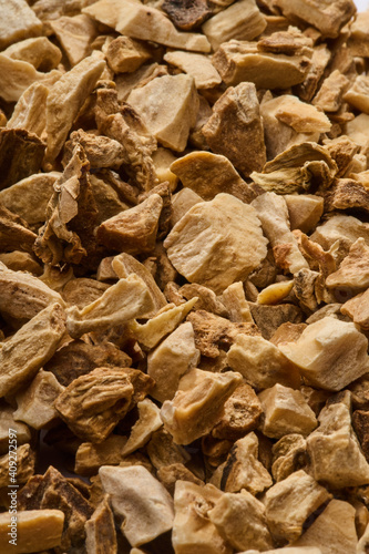 Orris Dried Cut Root Herb - Iris Florentina macro close up