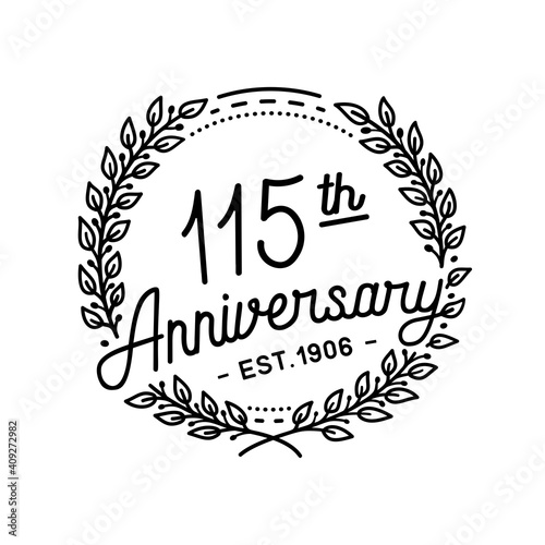 115 years anniversary celebrations design template. 115th logo. Vector and illustrations.