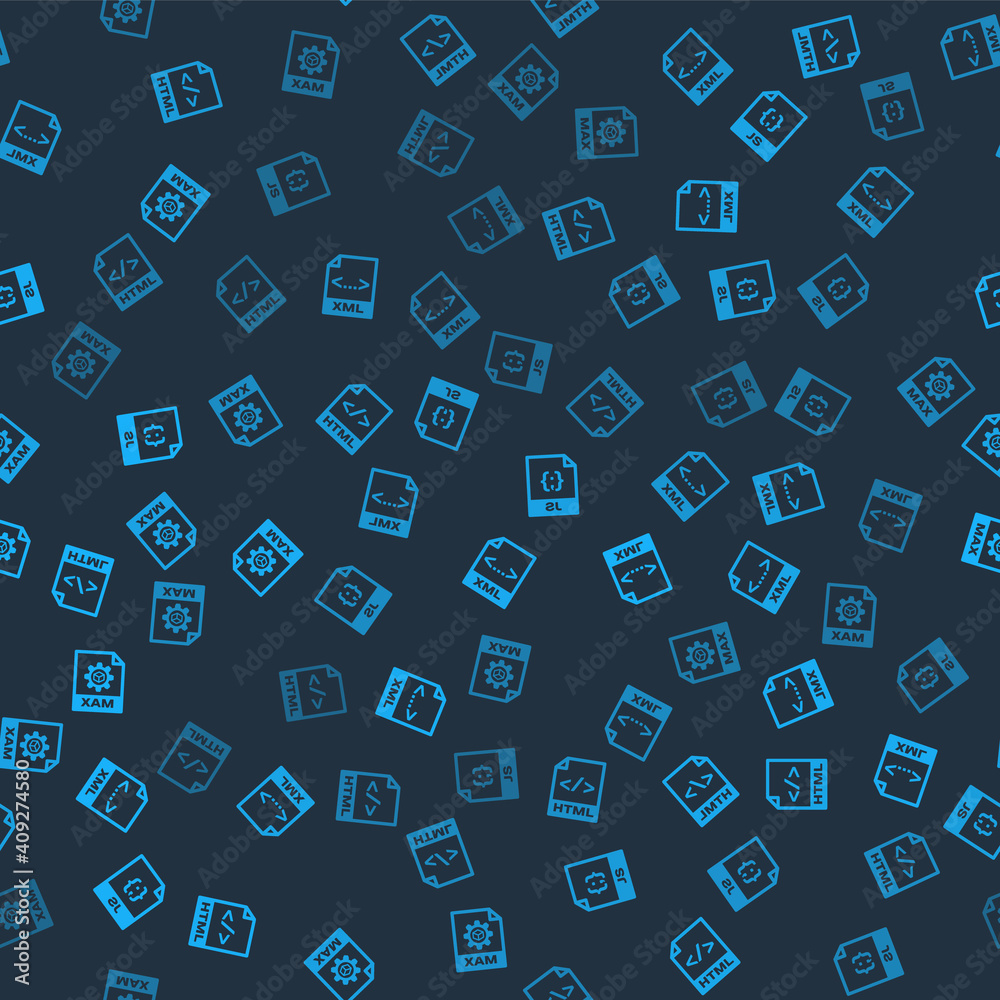 Set HTML file document, XML, JS and MAX on seamless pattern. Vector. Set HTML file document, XML, JS and MAX on seamless pattern. Vector.