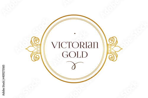 Vector golden element, round frame for design template. Luxury ornament in Victorian style. Premium floral illustration. Ornate decor, border for invitation, card, logo design, label, badge, tag.