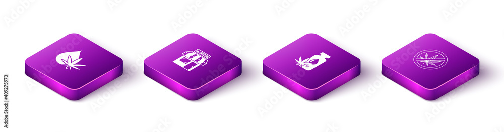 Set Isometric Marijuana or cannabis leaf oil, and store, and Stop marijuana icon. Vector. Set Isometric Marijuana or cannabis leaf oil, and store, and Stop marijuana icon. Vector.