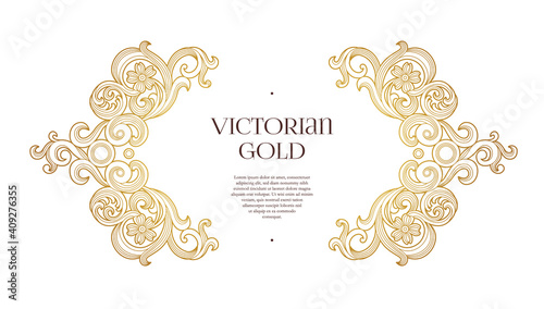 Vector gold floral element, vignettes, decoration for design template. Luxury ornament in Victorian style.