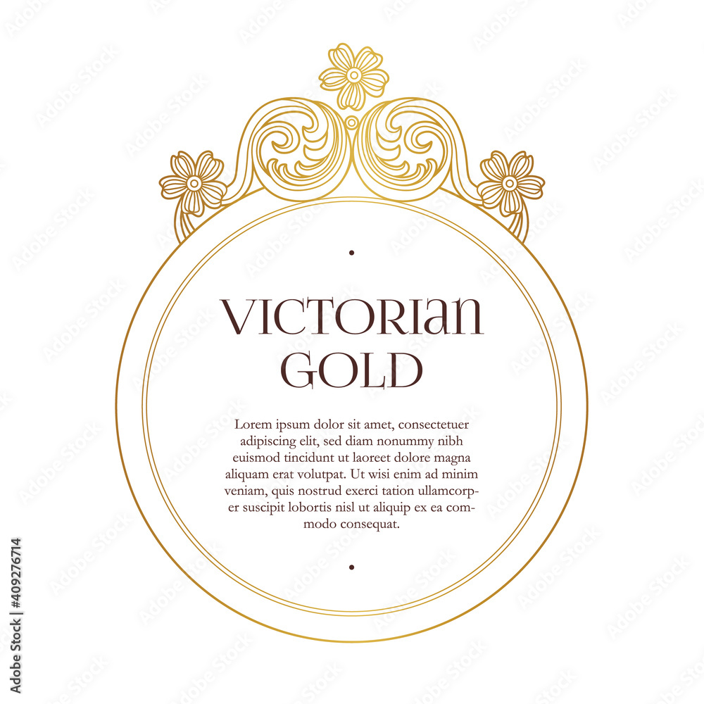 Vector frame, border, elements, decoration for design template. Luxury gold ornament in Victorian style.
