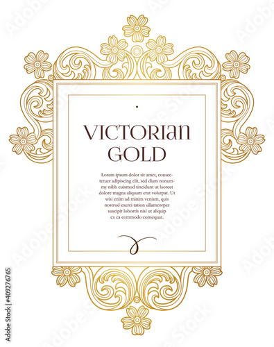 Vector square frame, border, decoration for design template. Luxury gold ornament in Victorian style.