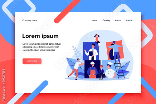Happy pupils choosing career. Doctor, engineer, cook flat vector illustration. Occupation and future profession concept for banner, website design or landing web page