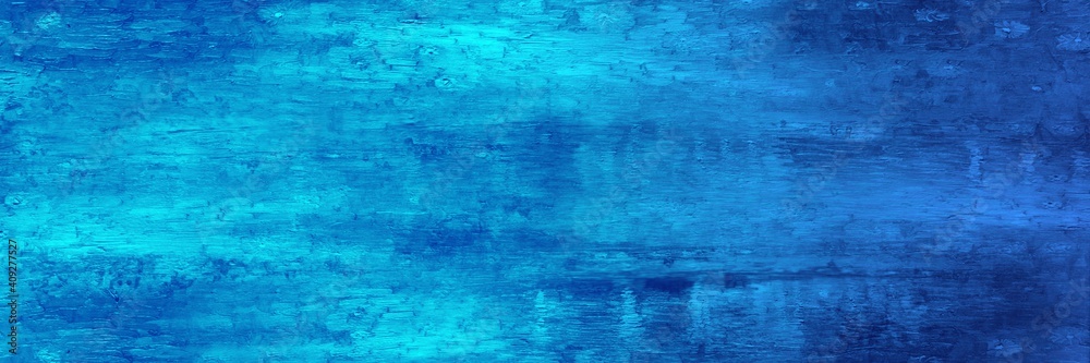 Blue abstract oil painted background. Panoramic background