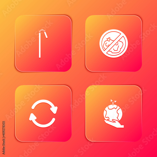 Set Drinking plastic straw  No trash  Refresh and Hand holding Earth globe icon. Vector.