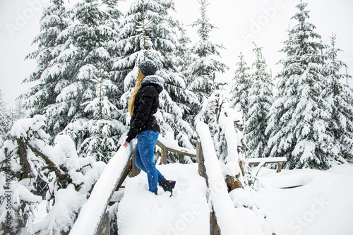 person in winter forest