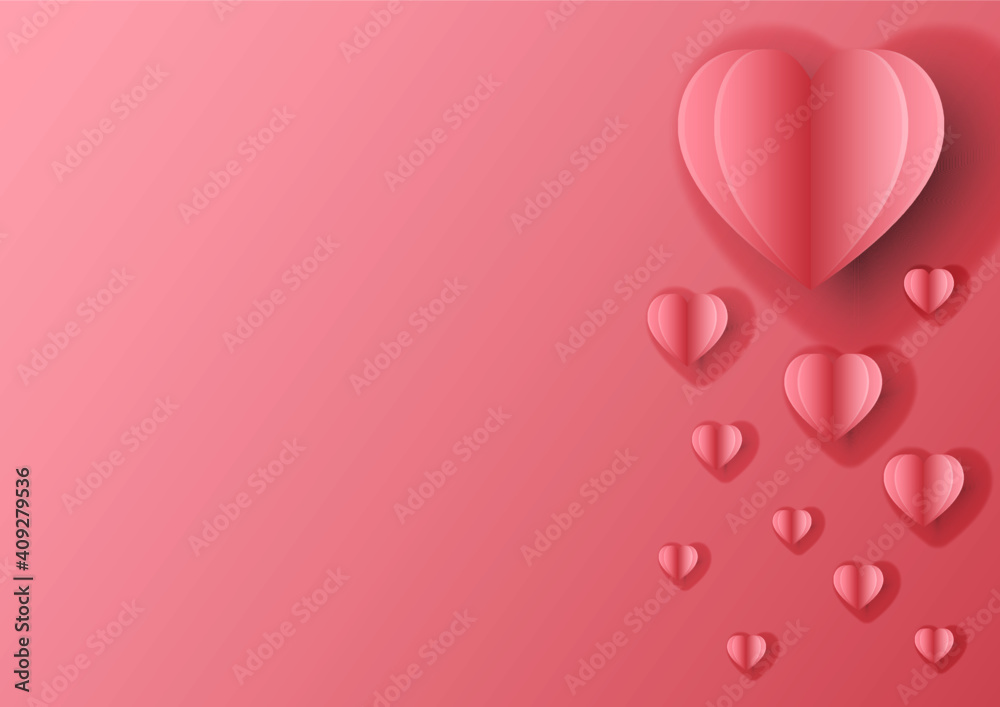 Card Valentine's day  background. Vector illustration. pink paper hearts. Cute love banner or greeting card