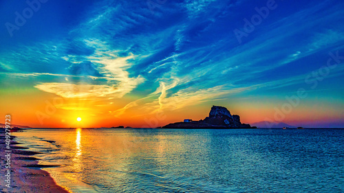 Beautiful sunrise in the Aegean Sea on the island of Kos, Kefalos, Greece. photo