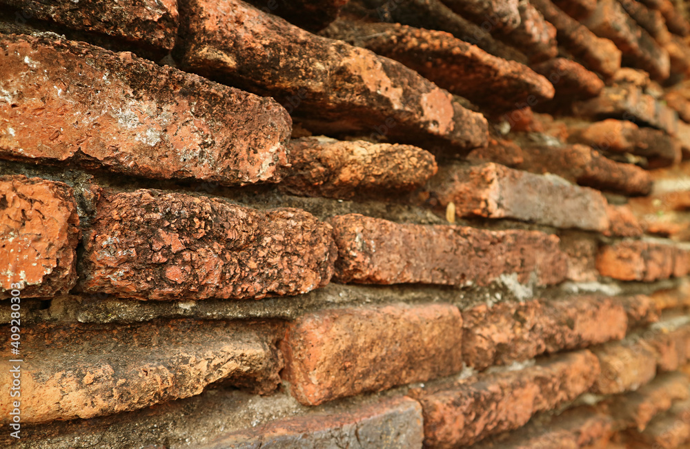 Remains of the Historic Outer Brick Wall of Wat Phra Si Sanphet Temple, UNESCO World Heritage Site in Ayutthaya, Thailand