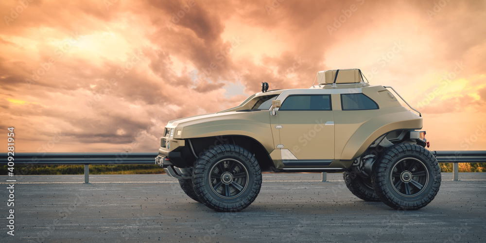 3D rendering of a brand-less generic concept off-road vehicle