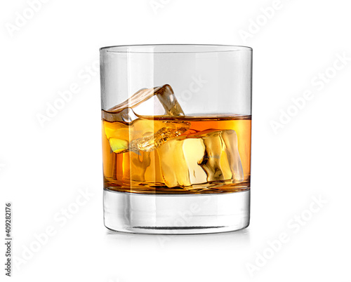 Whiskey glass. Isolated on white with reflection
